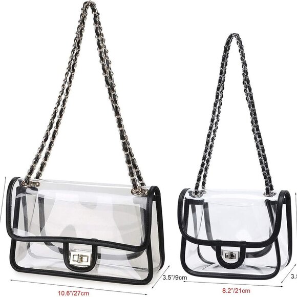 Womens PVC Clear Purse Handbag with Chain Stadium Approved Clear Bag See Through - Picture 6 of 6